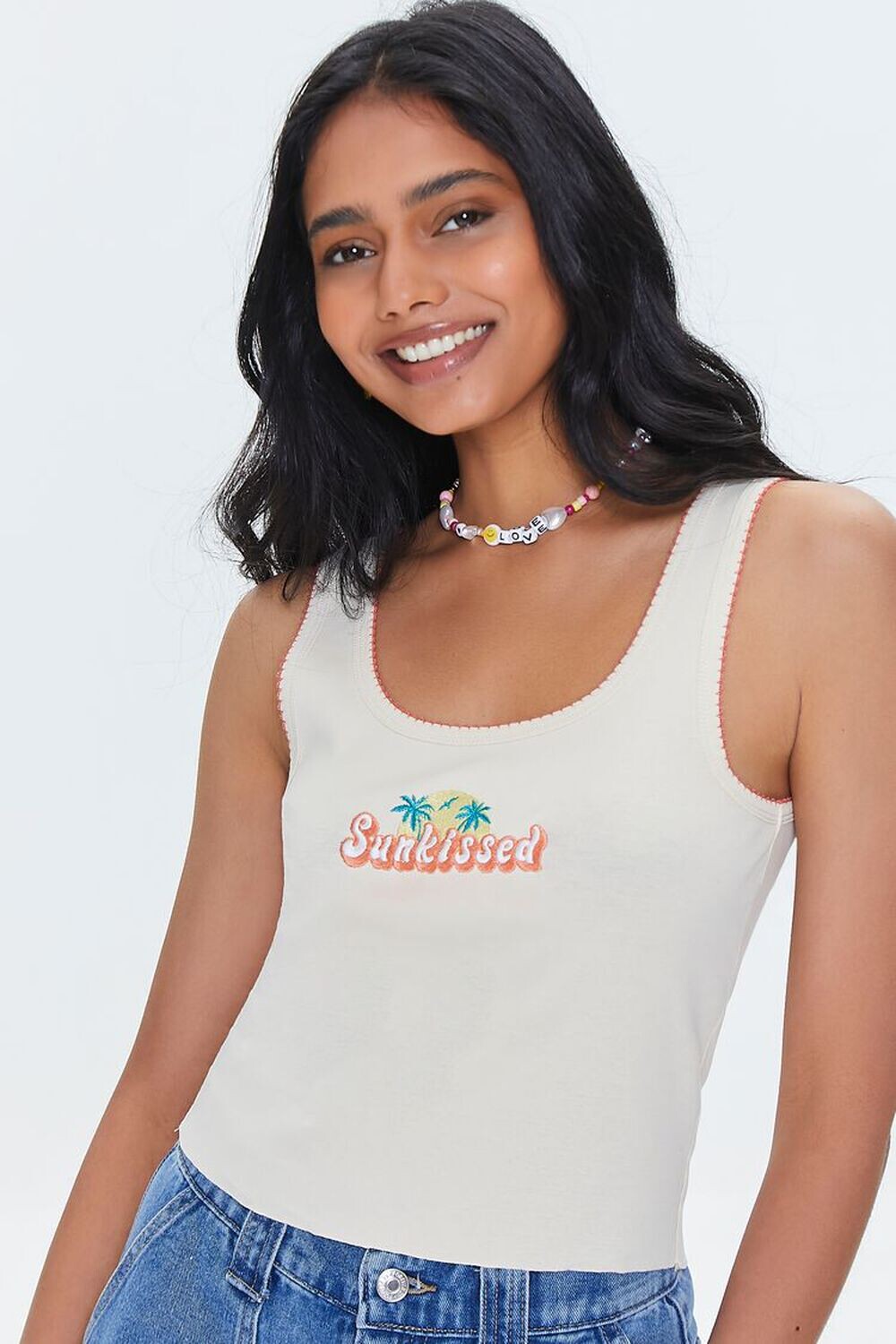 

Укороченный топ с вышивкой Sunkissed Forever 21, бежевый