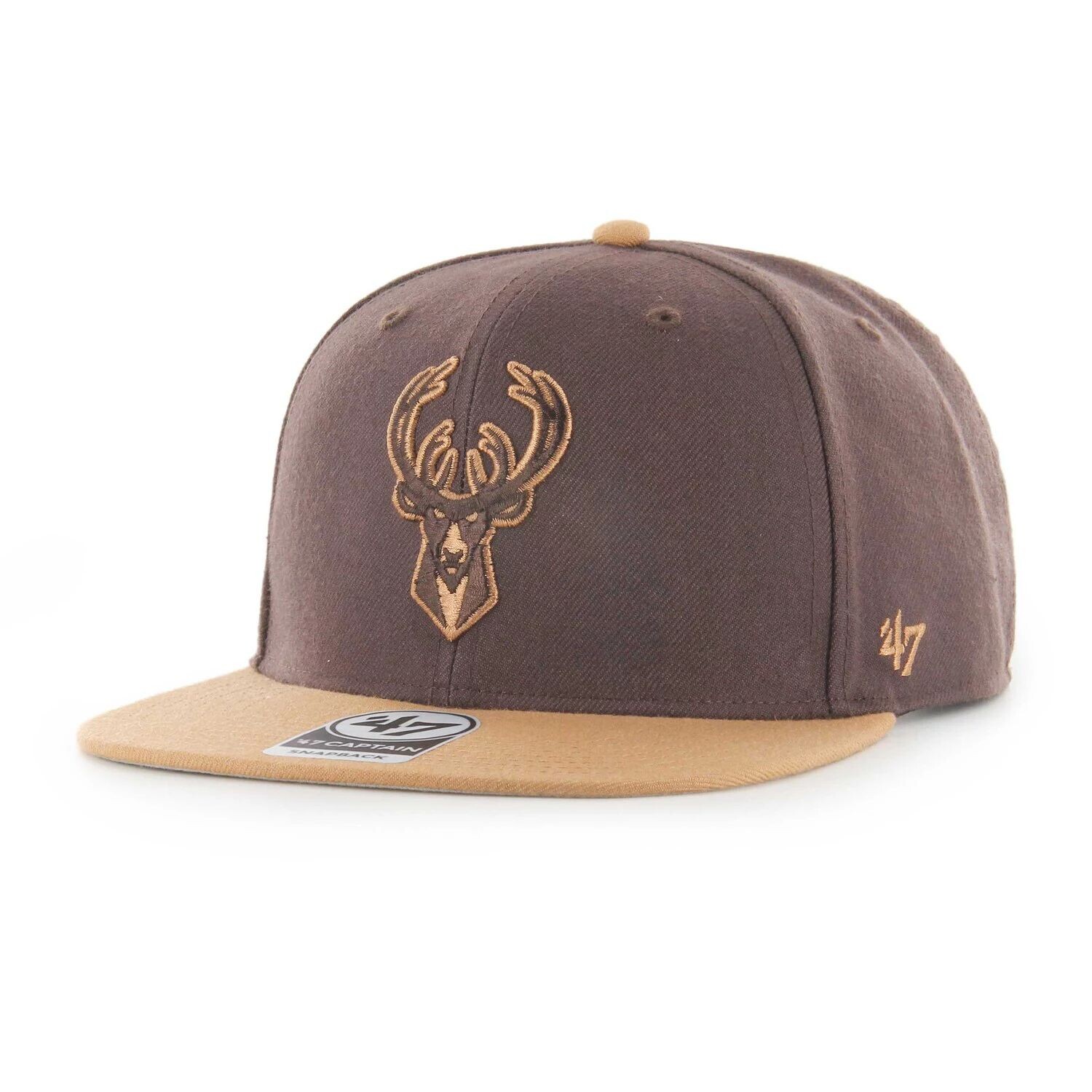 

Мужская двухцветная кепка Captain Snapback '47 коричневого цвета Milwaukee Bucks No Shot