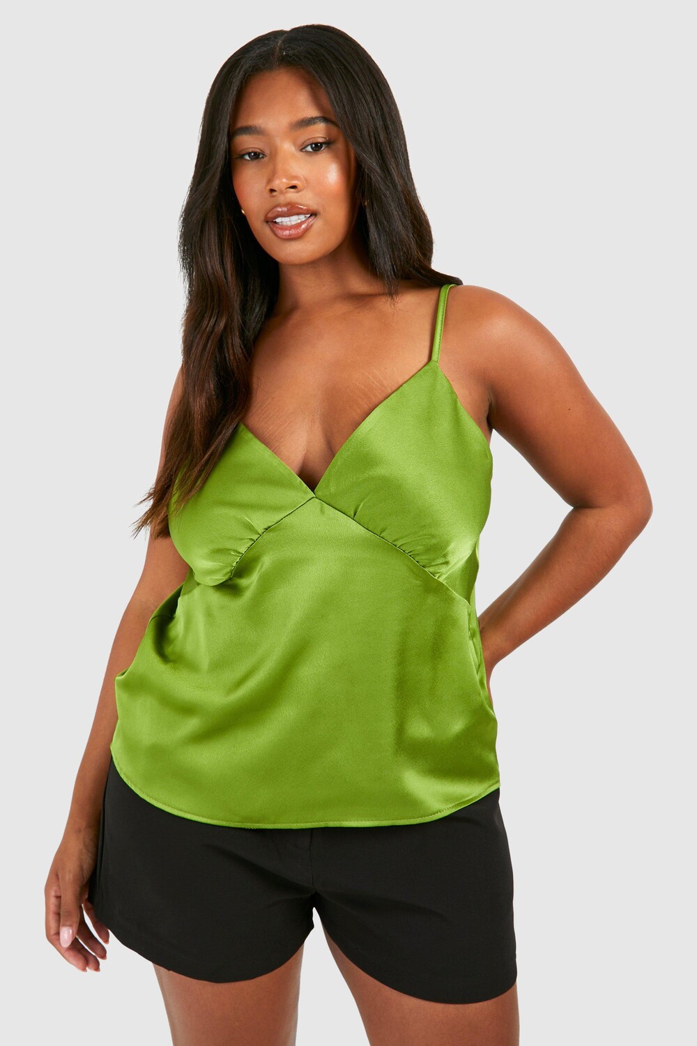

Топ на бретельках со швами Plus boohoo, зеленый