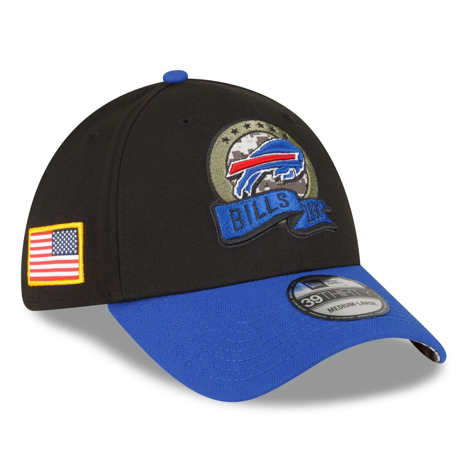 Мужская кепка New Era Black/Royal Buffalo Bills 2022 Salute To Service 39THIRTY Flex Hat