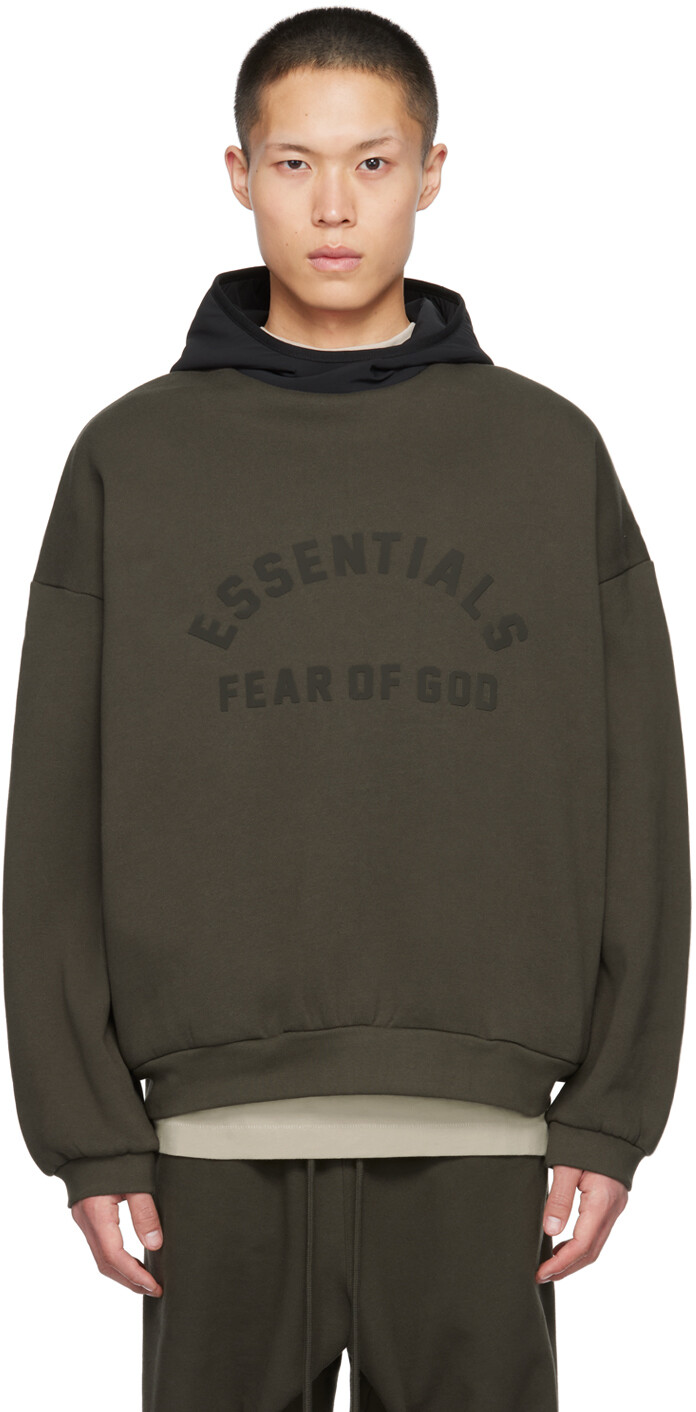 

Серо-черная толстовка с капюшоном Fear Of God Essentials, цвет Ink/Jet black