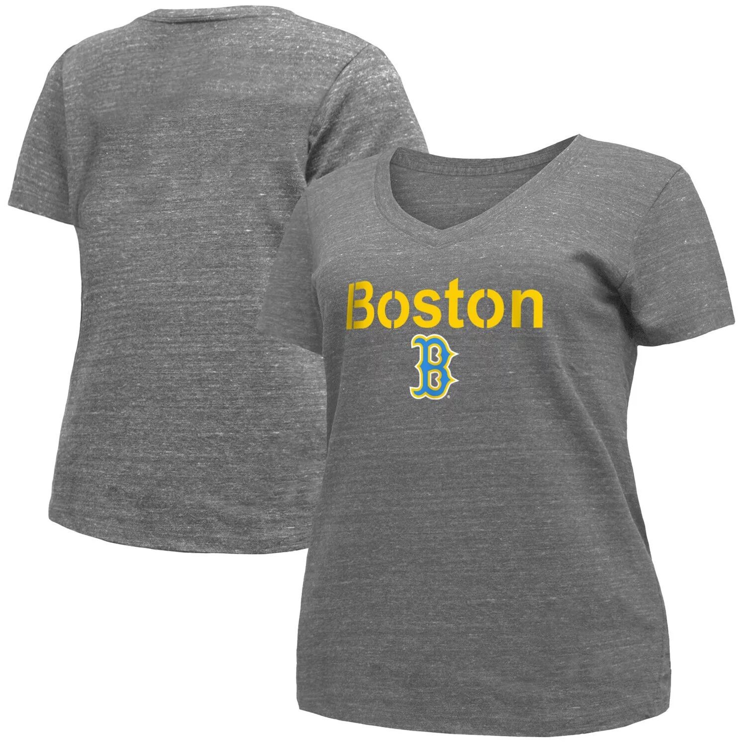 

Женская серая футболка с v-образным вырезом New Era Heathered Boston Red Sox 2021 City Connect New Era, Серый