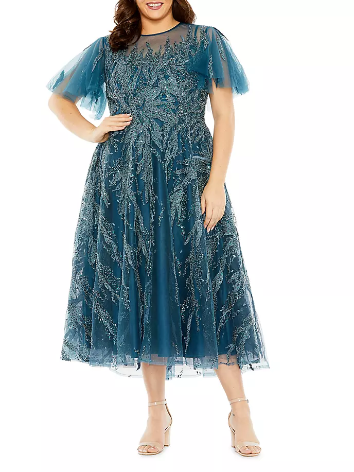 

Украшенное платье с развевающимися рукавами Mac Duggal, цвет ocean