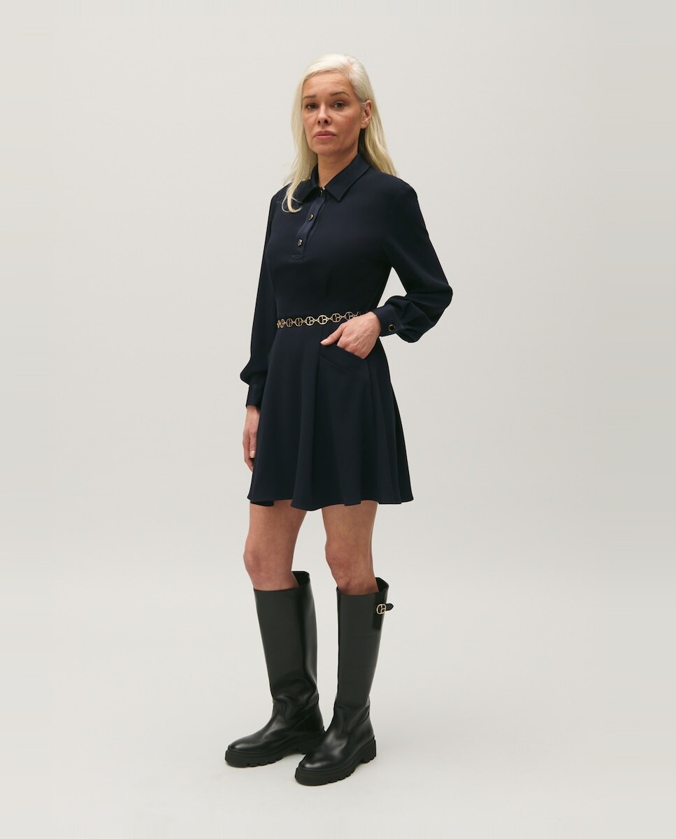 

Короткое платье с длинными рукавами-фонариками Claudie Pierlot, темно-синий