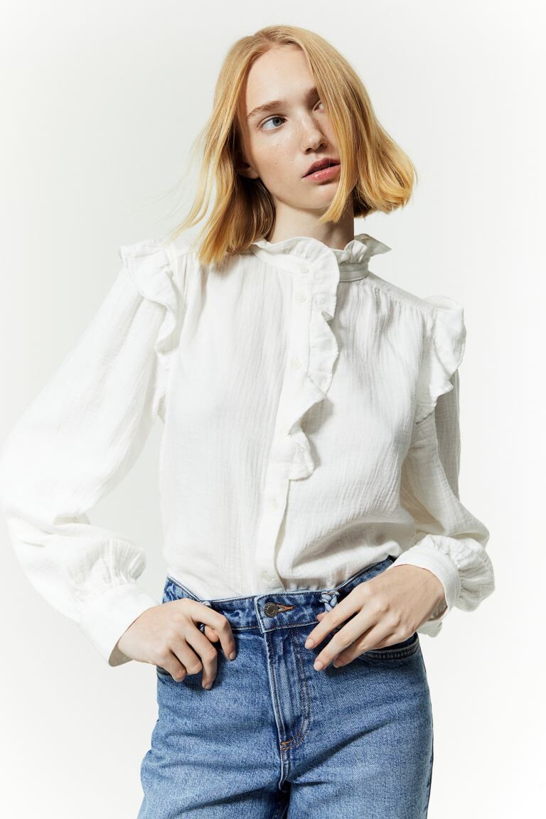 

Блуза H&M Ruffle-trimmed Muslin, белый