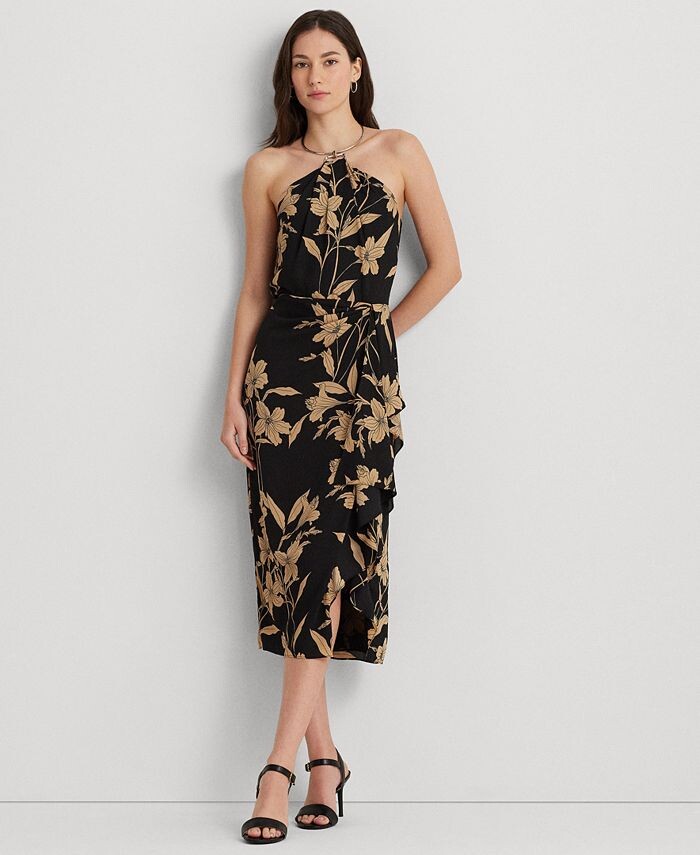

Женское платье с лямкой из жоржетты с цветочным принтом Lauren Ralph Lauren, мультиколор
