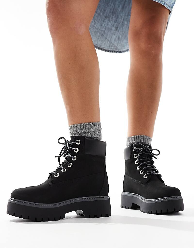 

Черные ботинки из нубука Timberland Stone Street на приподнятой подошве высотой 6 дюймов