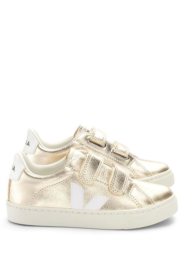 

Детские кожаные кроссовки с золотым логотипом Veja, белый