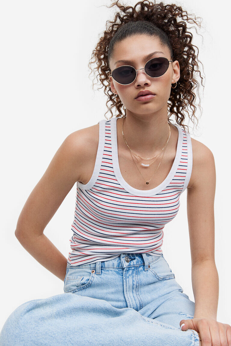 

Топ из хлопка в рубчик H&M, белый
