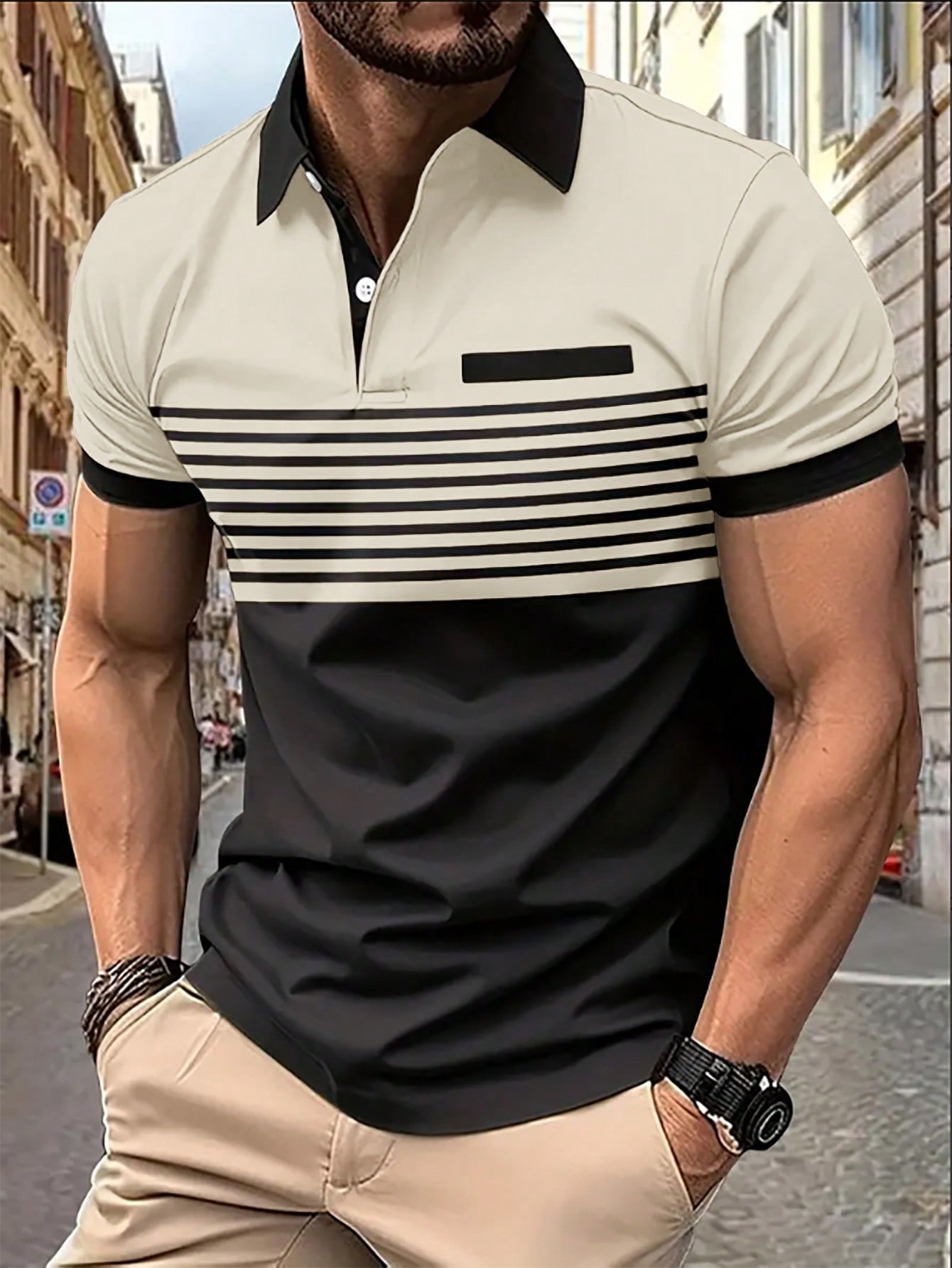 Мужская рубашка-поло контрастного цвета Manfinity Homme, хаки рубашка мужская из ткани оксфорд с коротким рукавом в полоску 100% хлопок