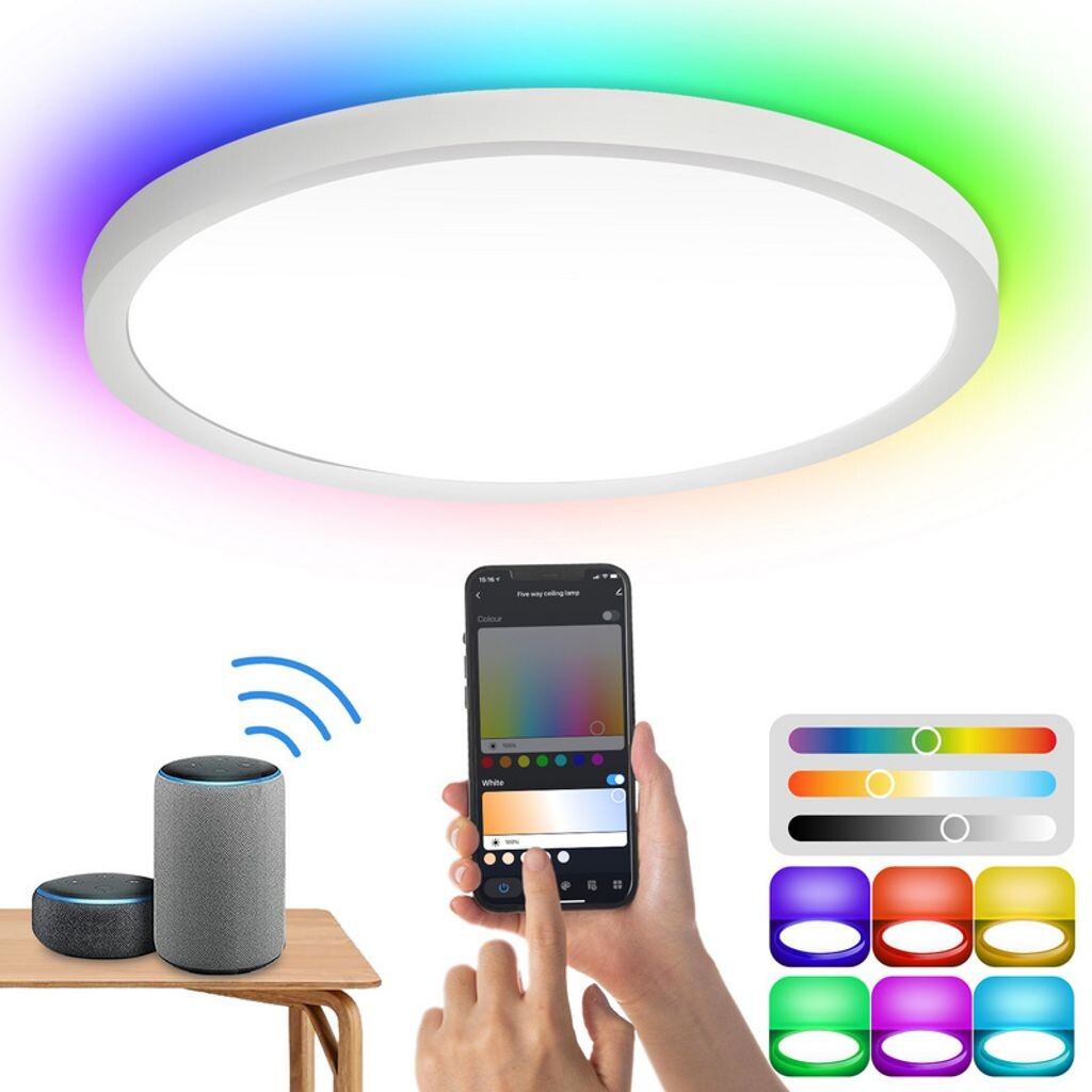 

TolleTour Smart LED потолочный светильник 24 Вт для кухни с регулируемой яркостью - Ультратонкий, светильник для прихожей, ванная комната RGB, белый