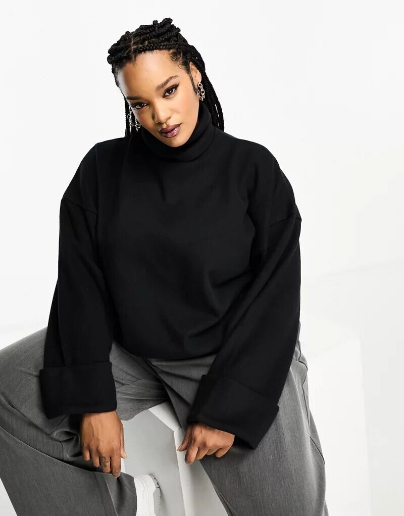 

Черный супермягкий свитер с высоким воротником и манжетами ASOS DESIGN Curve