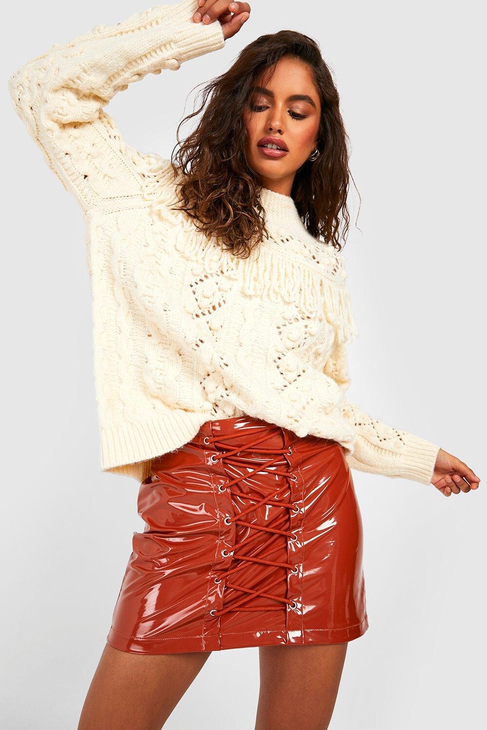 

Виниловая мини-юбка на шнуровке Boohoo, ржавый