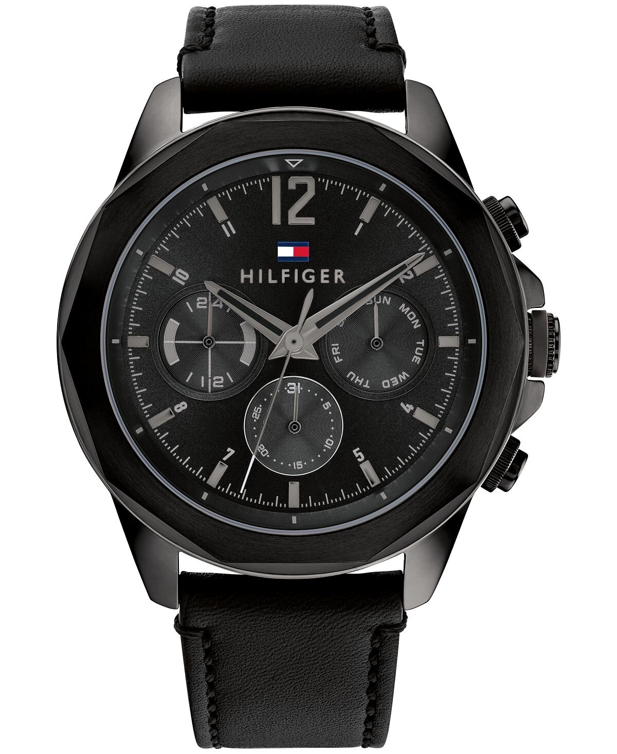 

Мужские многофункциональные часы с черным кожаным ремешком, 46 мм Tommy Hilfiger
