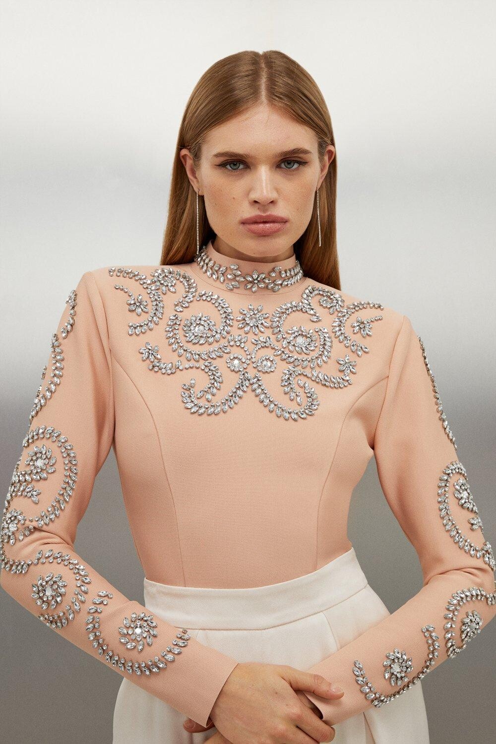 

Фигурная форма Bandage Украшенный вязаный топ Karen Millen, розовый