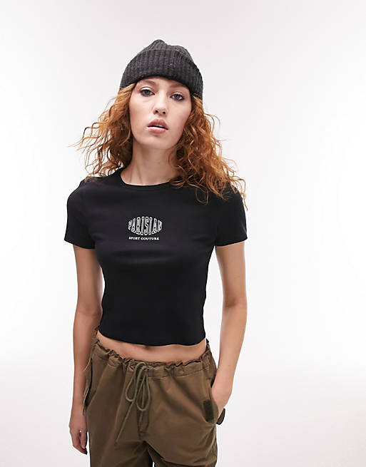 

Черная парижская повседневная футболка с графическим рисунком Topshop, Черный