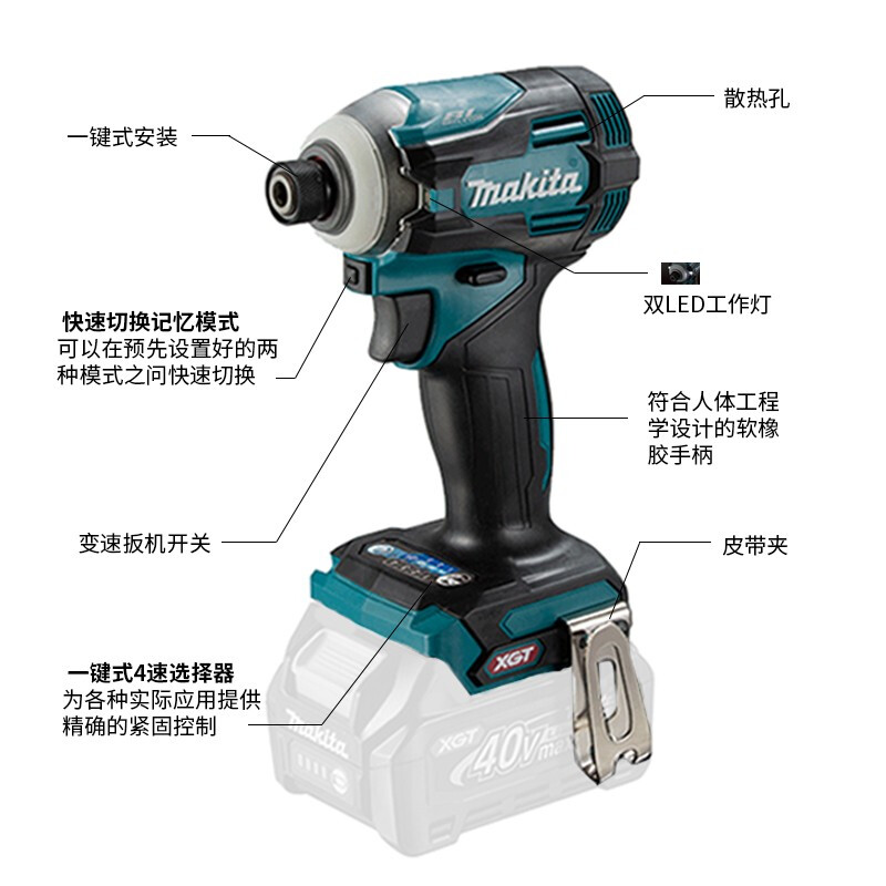 Makita TD001GD201 литиевая аккумуляторная ударная дрель с высоким крутящим моментом 40V2.5Ah, две батареи и одна зарядка