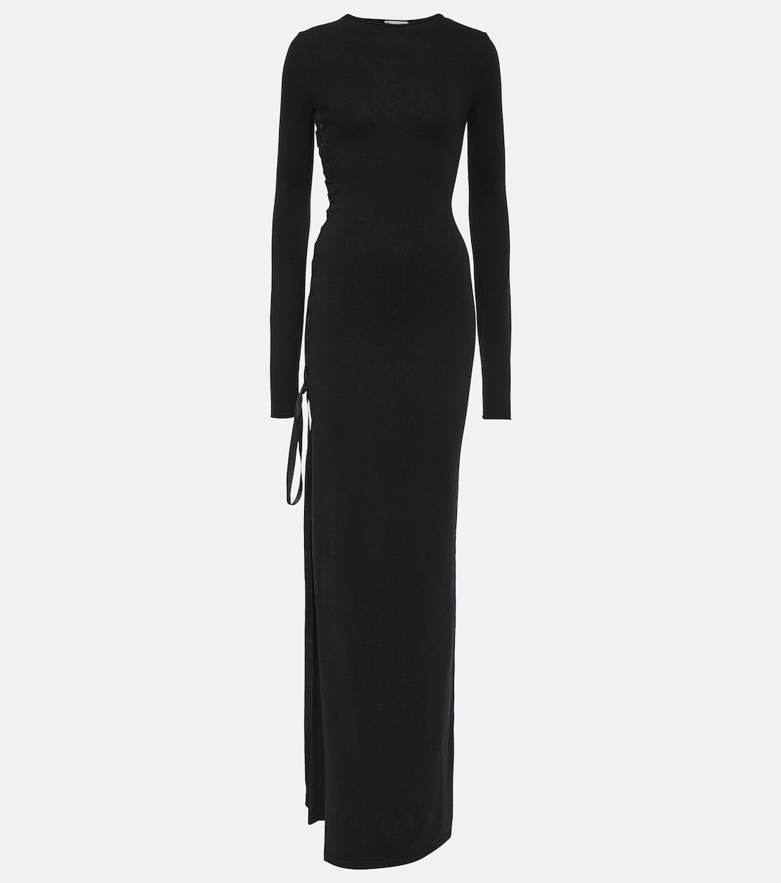 

Шерстяное платье макси с бантом Saint Laurent, черный