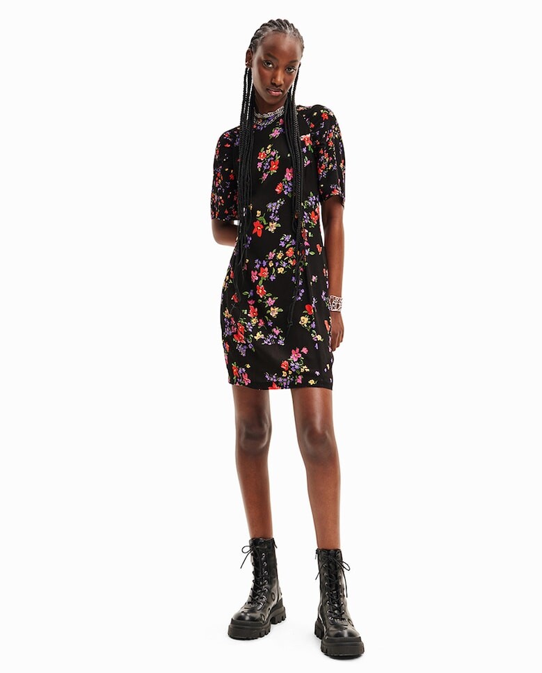 

Короткое платье с цветочным принтом Desigual, черный
