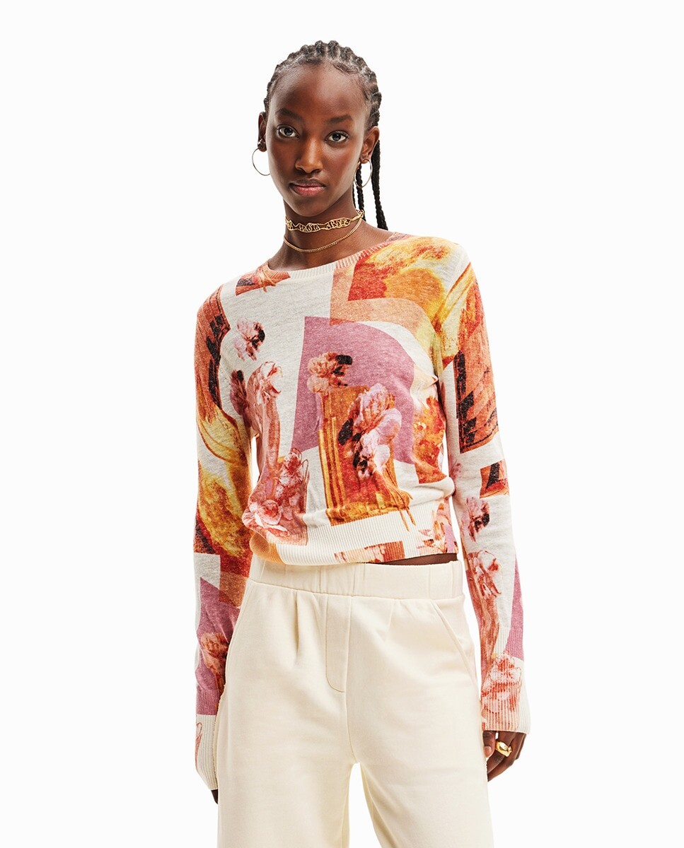

Тонкий свитер с коллажем Desigual, розовый