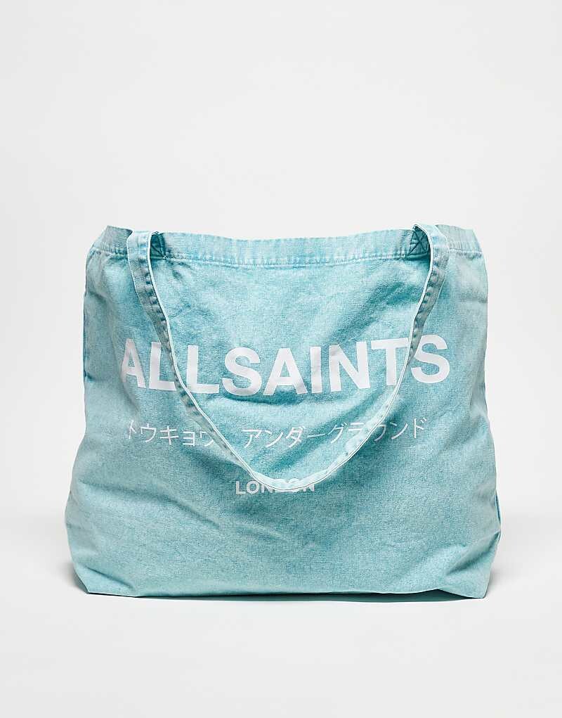 

All Saints унисекс – Underground – Синяя потертая большая сумка-тоут