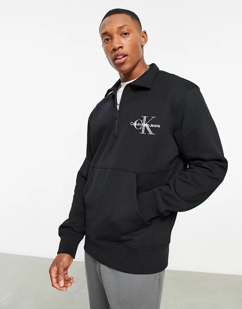 

Черный укороченный свитшот для регби на молнии с логотипом Calvin Klein