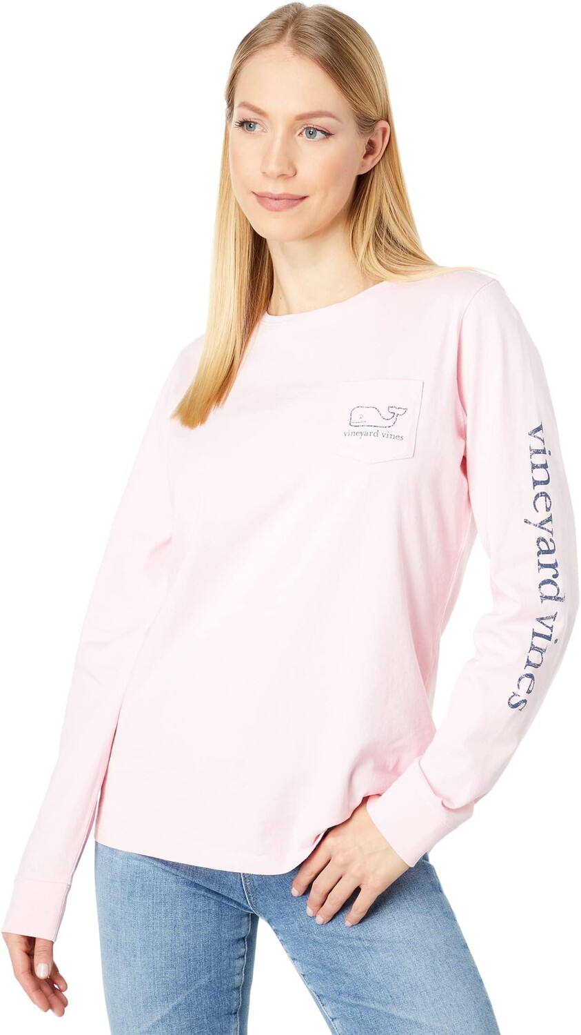 

Винтажная футболка с длинными рукавами и китом Vineyard Vines, цвет Flamingo