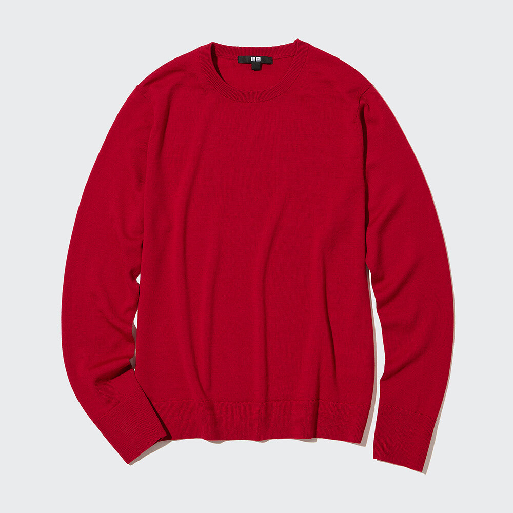 

Свитер Uniqlo камвольный с круглым вырезом из мериносовой шерсти, красный