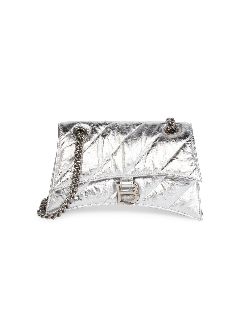 

Маленькая сумка на цепочке Crush металлизированная стеганая Balenciaga, серебряный, Серый