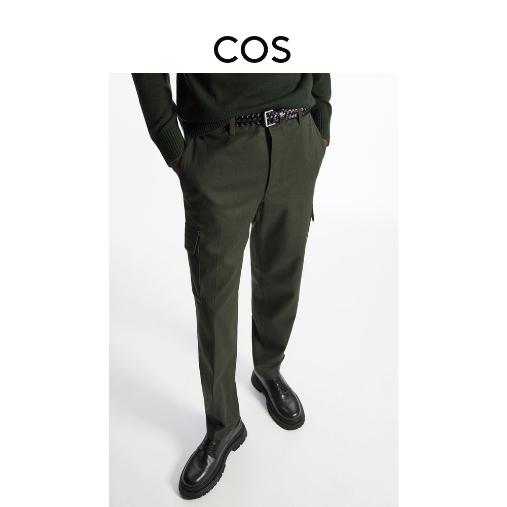 

Мужские брюки-карго Cos из смесовой шерсти, хаки/зеленый