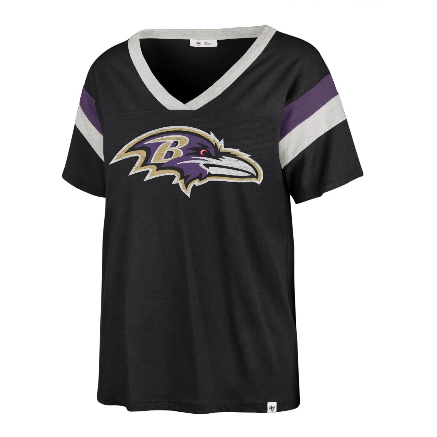 

Черная женская футболка '47 Baltimore Ravens Phoenix с v-образным вырезом, Черный