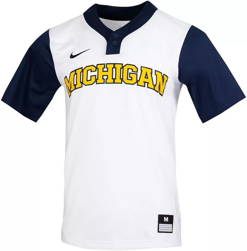 

Белая копия софтбольной майки с двумя пуговицами Nike Michigan Wolverines