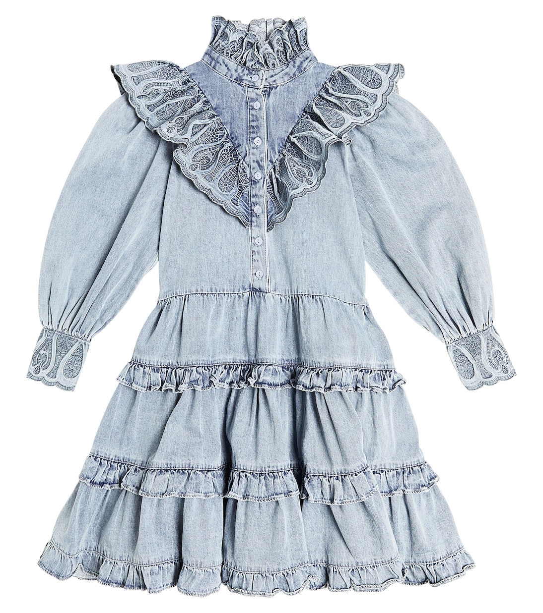 Платье из шамбре с оборками и вышивкой Petite Amalie, синий платье из тюля с вышивкой petite amalie синий