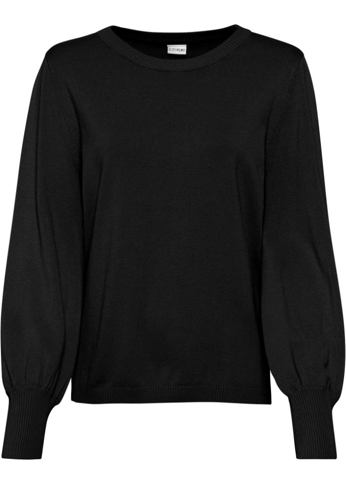 Джемпер с объемными рукавами Bodyflirt, черный пуловер с рукавами 34 в полоску s черный