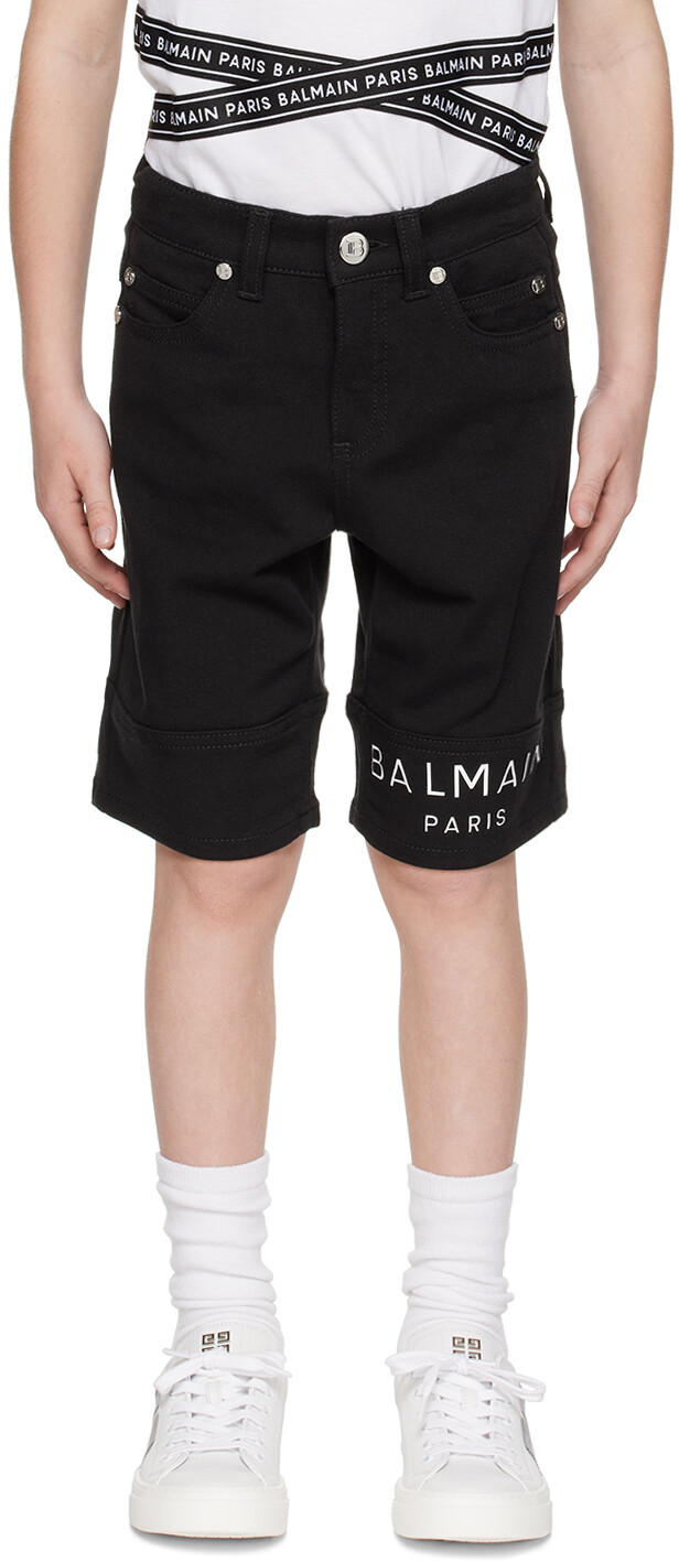 

Balmain Kids Черные джинсовые шорты на повязке