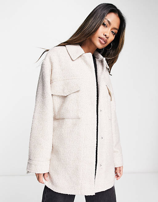 

Овсяная рубашка с узором «елочка» ASOS DESIGN