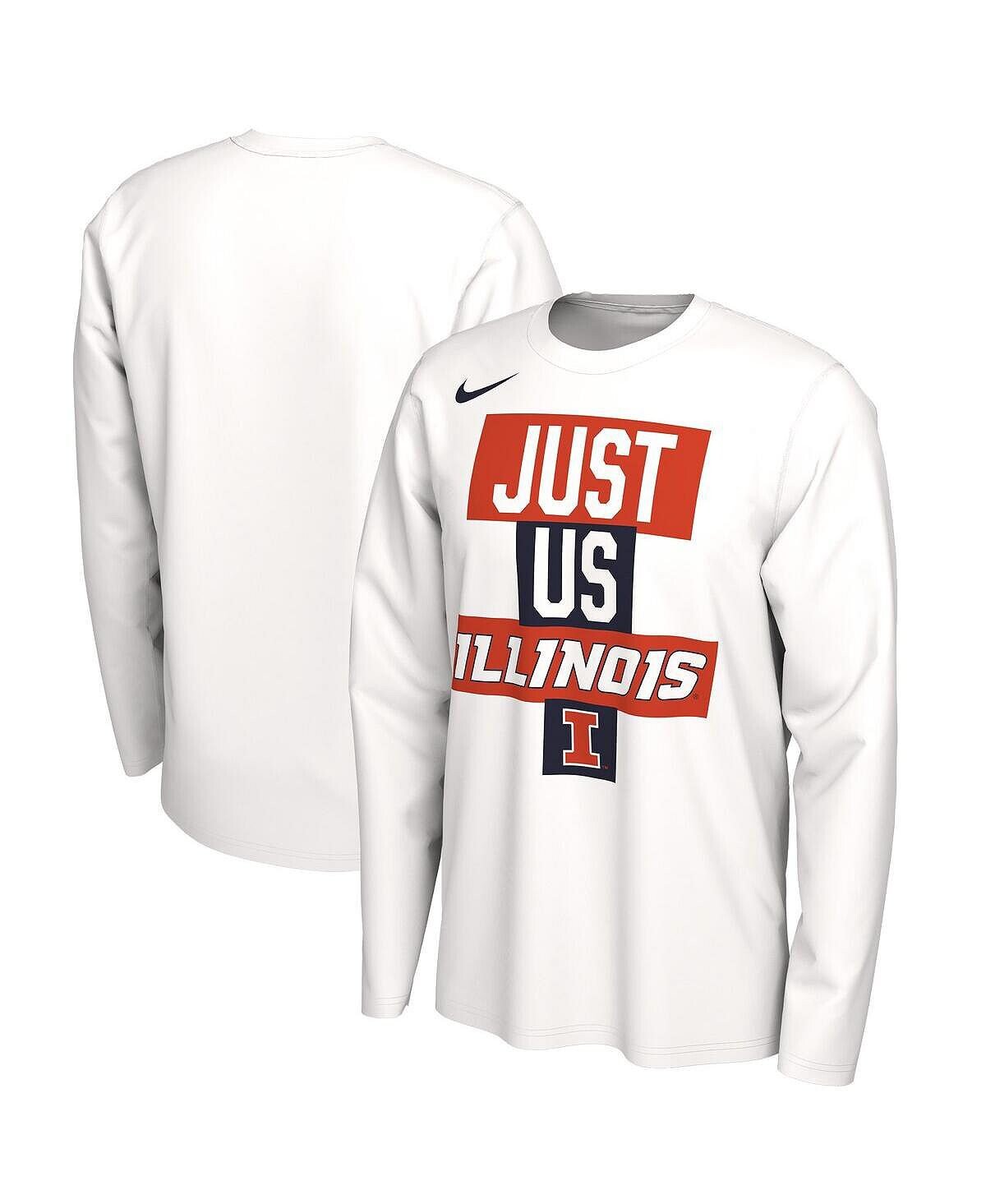 

Мужская белая футболка Illinois Fighting Illini 2021 Post Season Basketball JUST US Bench Legend с длинным рукавом Nike, Белый