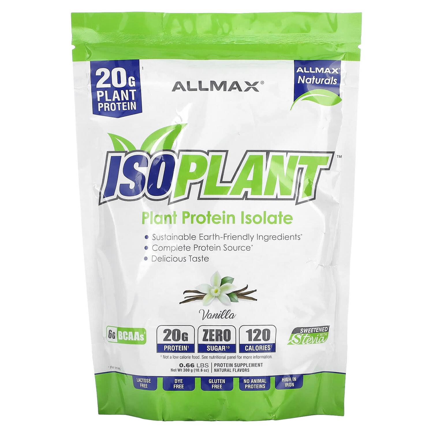 

ISOPLANT, изолят растительного протеина, со вкусом ванили, 300 г (10,6 унции), ALLMAX