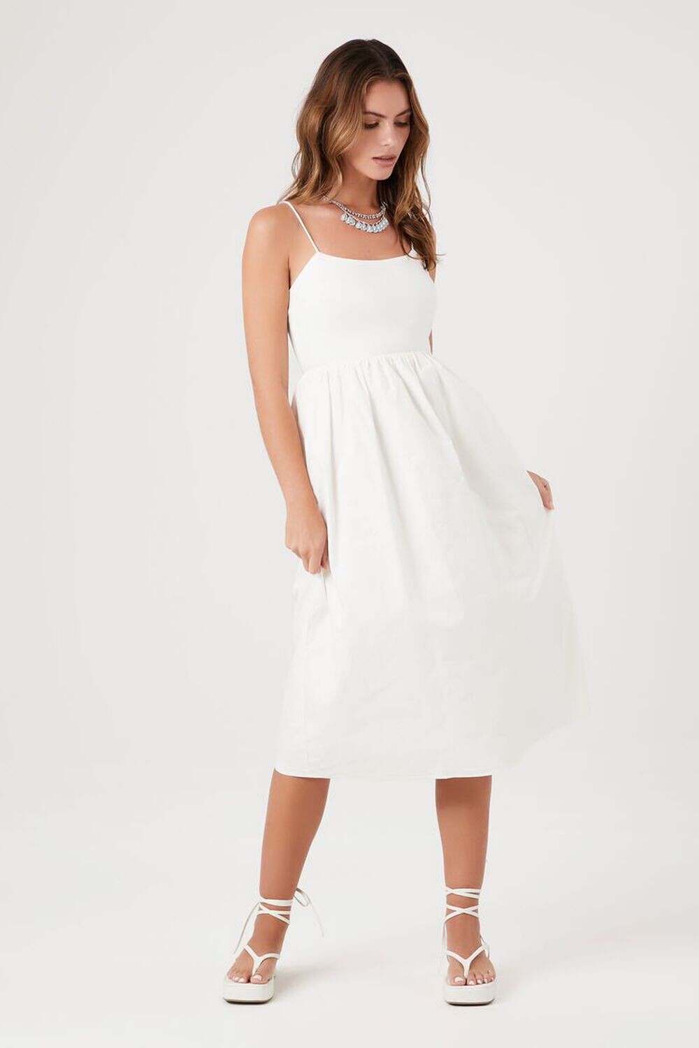 

Платье миди в стиле Babydoll на бретельках Forever 21, белый