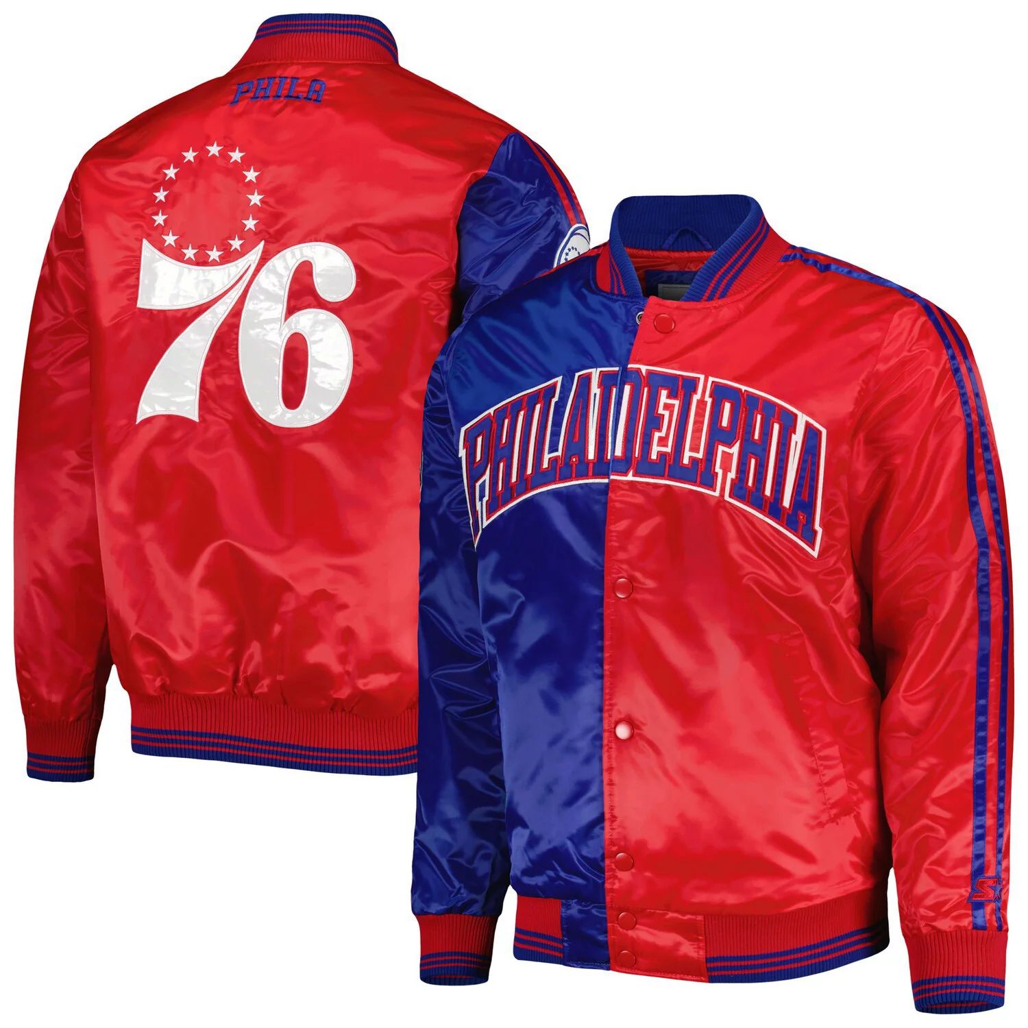 цена Мужская королевская/красная атласная куртка Philadelphia 76ers с застежкой на пуговицы Starter