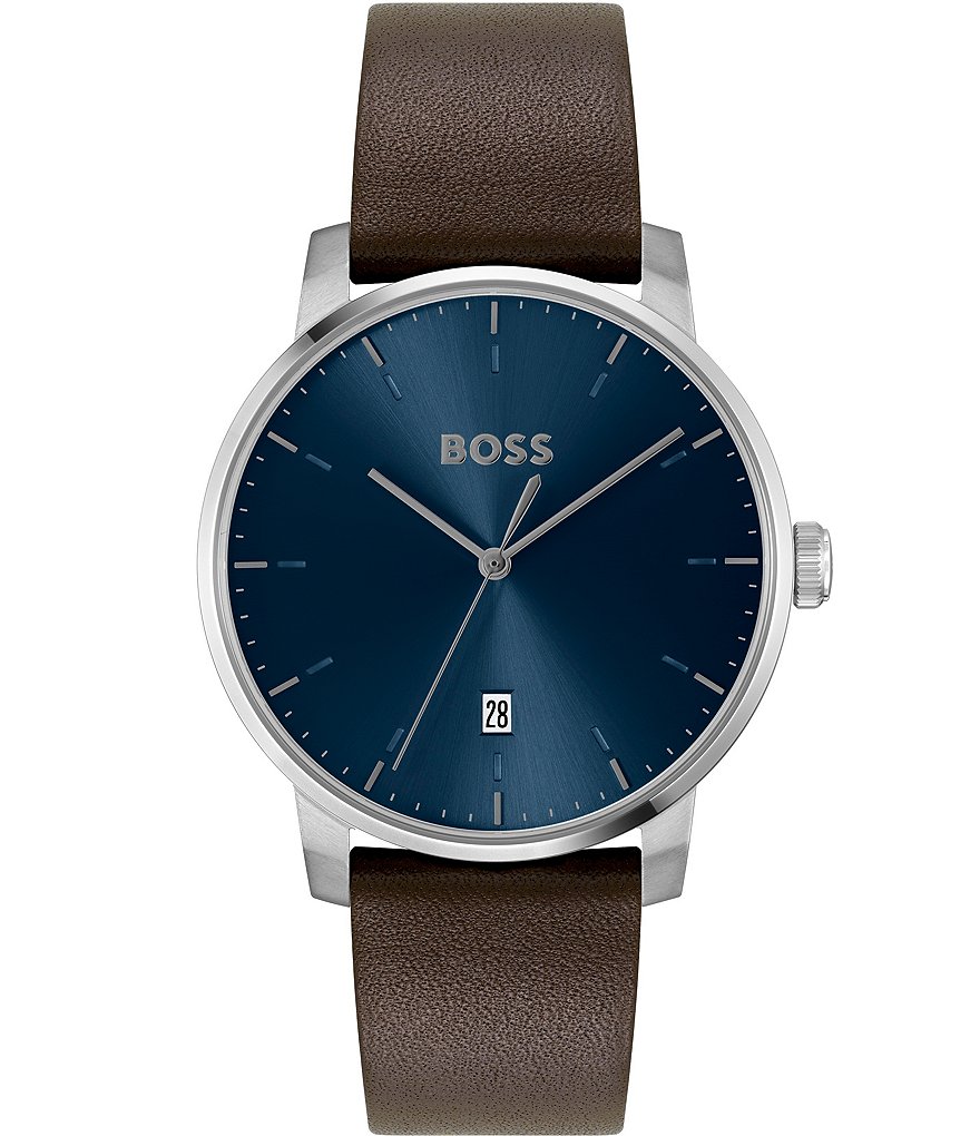Мужские часы Hugo Boss Dean Quartz с аналоговым коричневым кожаным ремешком, коричневый