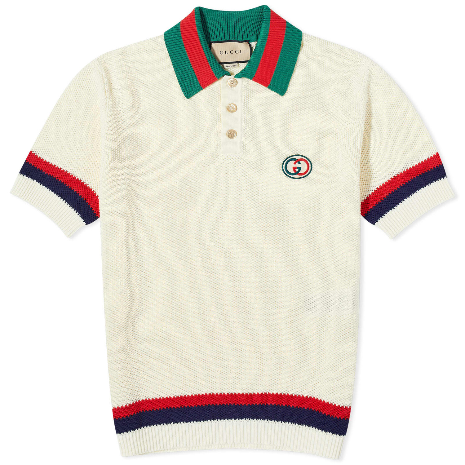 Поло Gucci Gg Logo Resort Knitted, цвет Ivory, Red & Green