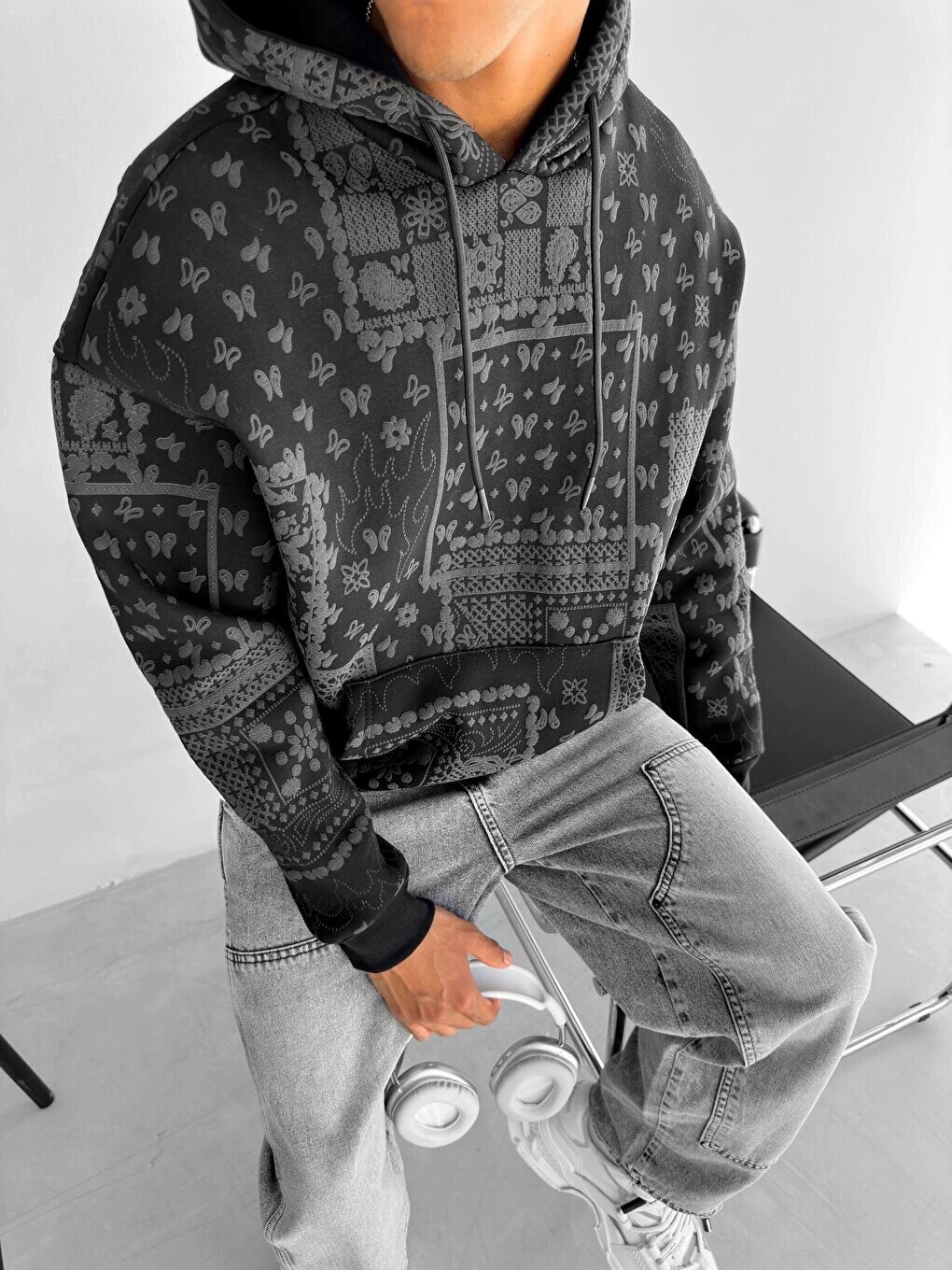 

Толстовка с капюшоном Oversize с рисунком, черная ablukaonline, черный