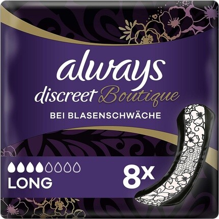 

Always Discreet Boutique Длинные прокладки при недержании, 8 прокладок