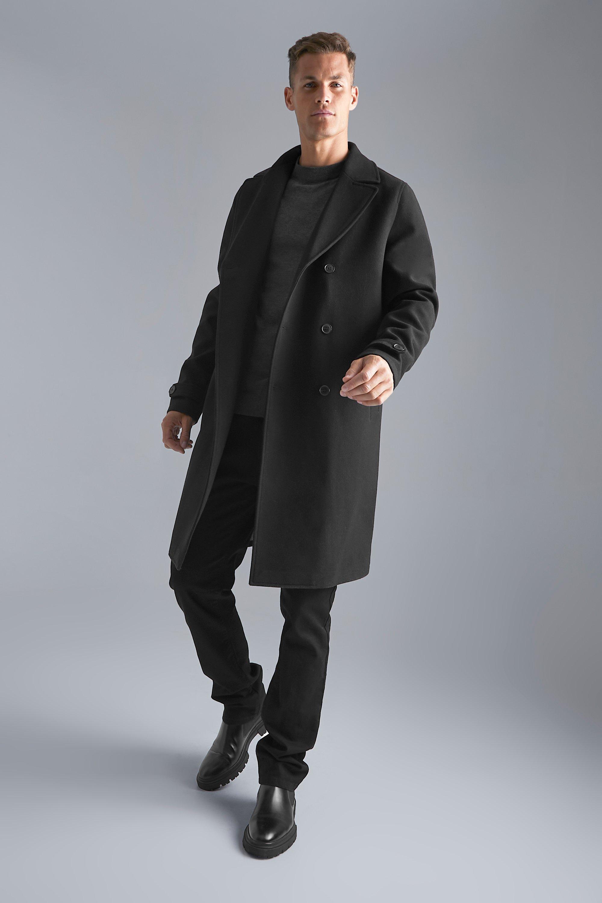Высокое двубортное шерстяное пальто Boohoo, черный