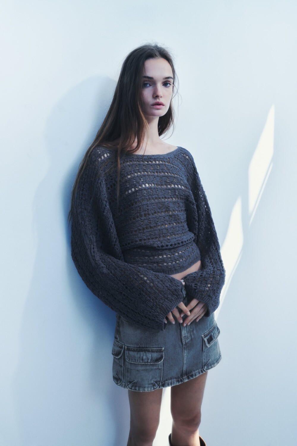 

Трикотажная рубашка с рукавом-плашкой Zara, синий/индиго