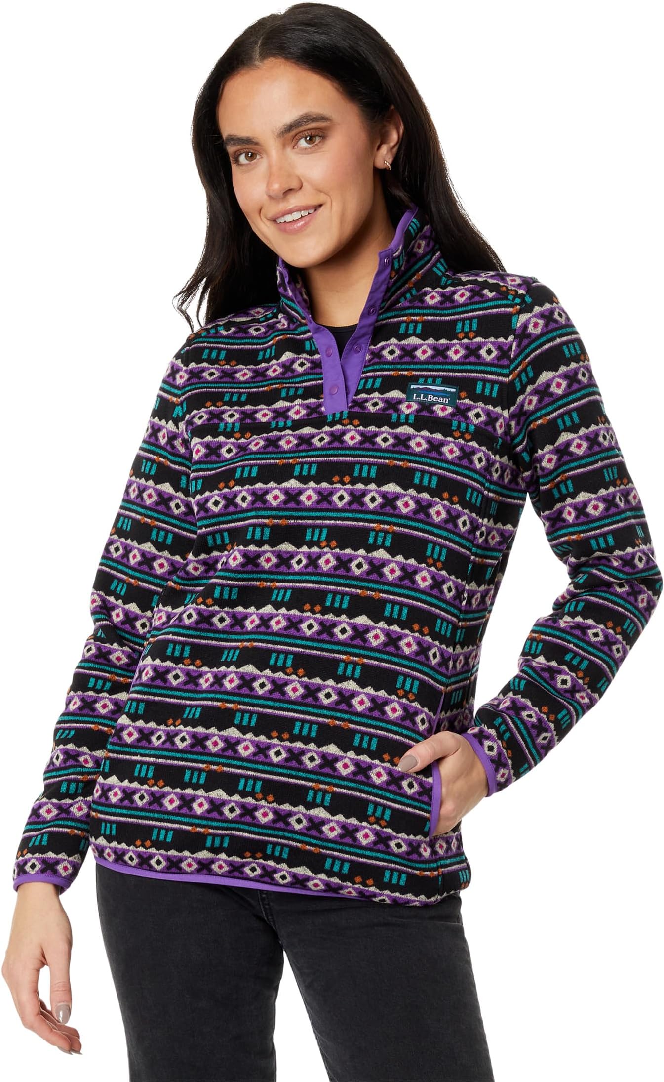Куртка Sweater Fleece Pullover Print L.L.Bean, цвет Navy Birdseye