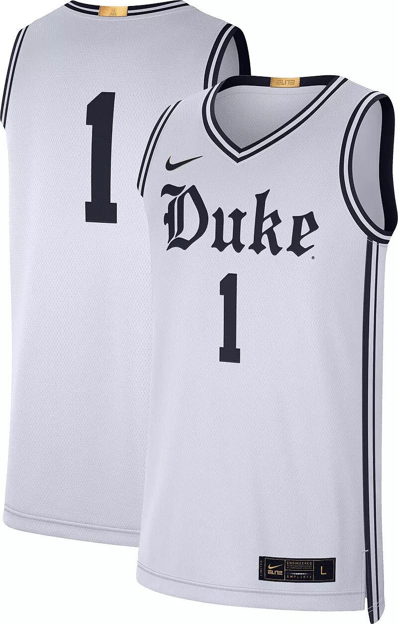 Мужская баскетбольная майка Nike Duke Blue Devils #1 белого цвета Dri-FIT Limited для альтернативного домашнего использования