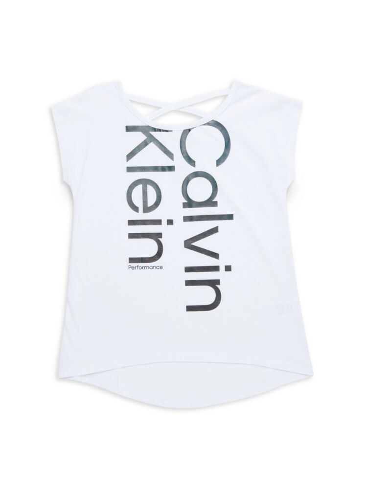 

Футболка с логотипом для девочек, перекрещенными крест-накрест Calvin Klein, белый