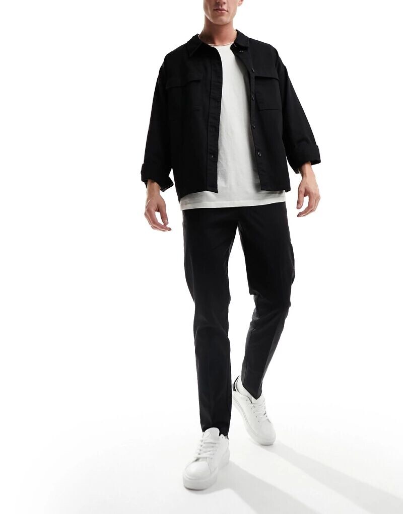 

Элегантные черные льняные брюки узкого кроя ASOS